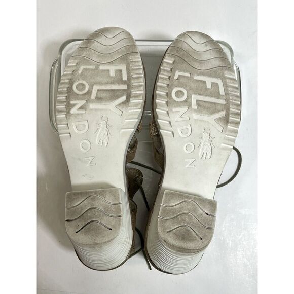 Fly London Sandals Size 10- 10.5 41 EU Gladiator Heeled Lace Up Metallic - Picture 13 of 16